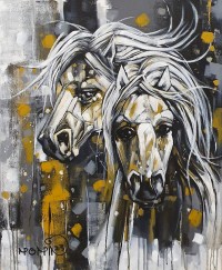 Momin Khan, 24 x 30 Inch, Acrylic on Canvas, Horse Painting, AC-MK-122